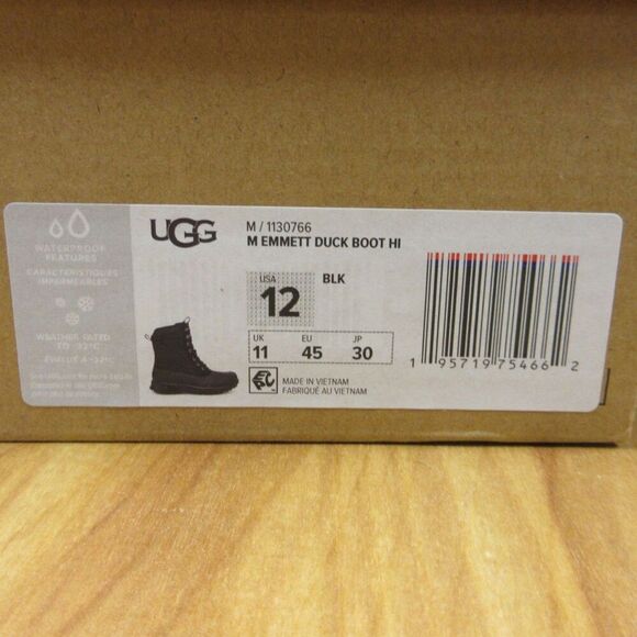 UGG Emmett Waterproof Leather Duck Boots Hi Sz 12 Black Lug Sole Winter Snow NWT - Picture 11 of 12